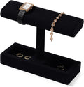 Oirlv Microfiber T-Bar Watch Display Stand Jewelry Display Props Jewelry Organizer Holder for Watch Bracelet Ring Earrings (Black,Microfiber)