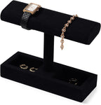 Oirlv Microfiber T-Bar Watch Display Stand Jewelry Display Props Jewelry Organizer Holder for Watch Bracelet Ring Earrings (Black,Microfiber)