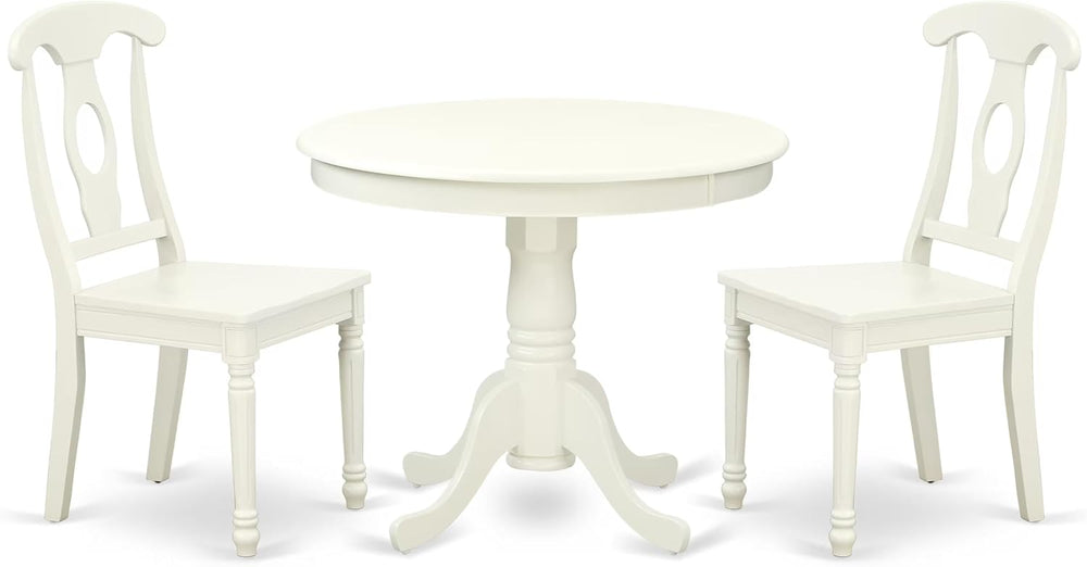 East West Furniture ANKE3-LWH-W 3 Piece Dining Room Table Set Contains a Roun...