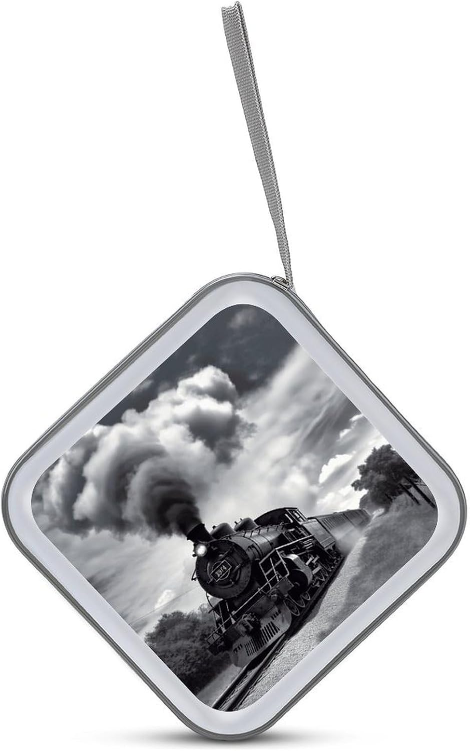 Steam Train Clouds CD Case with Zipper 40 Capacity DVD Case Holder Hard Plastic DVD Disc Storage Box Portable Disc Storage Organizer CD Wallet Bag Media Disc Wallet for Car Home