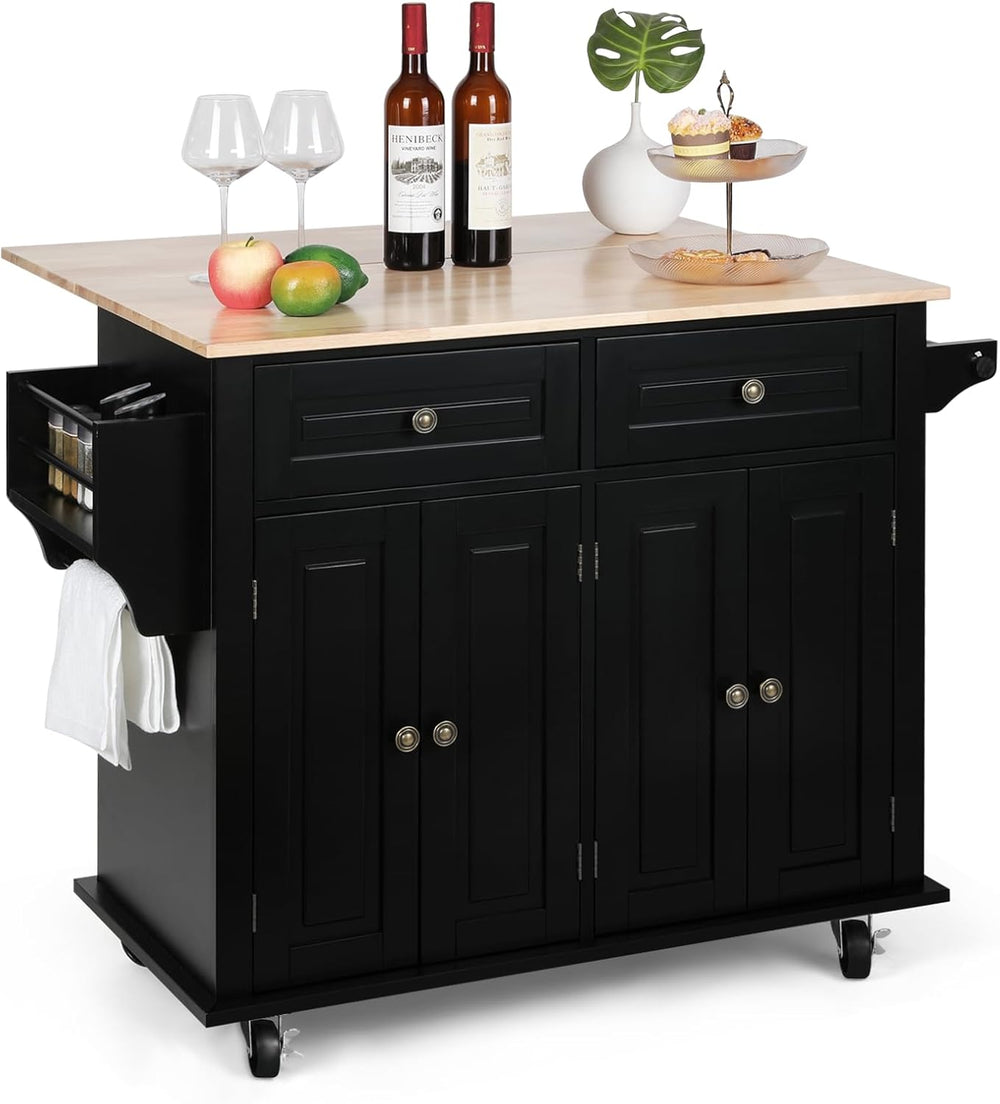 VOWNER 43" W Kitchen Island with Drop Leaf, Rolling Kitchen Island with ...