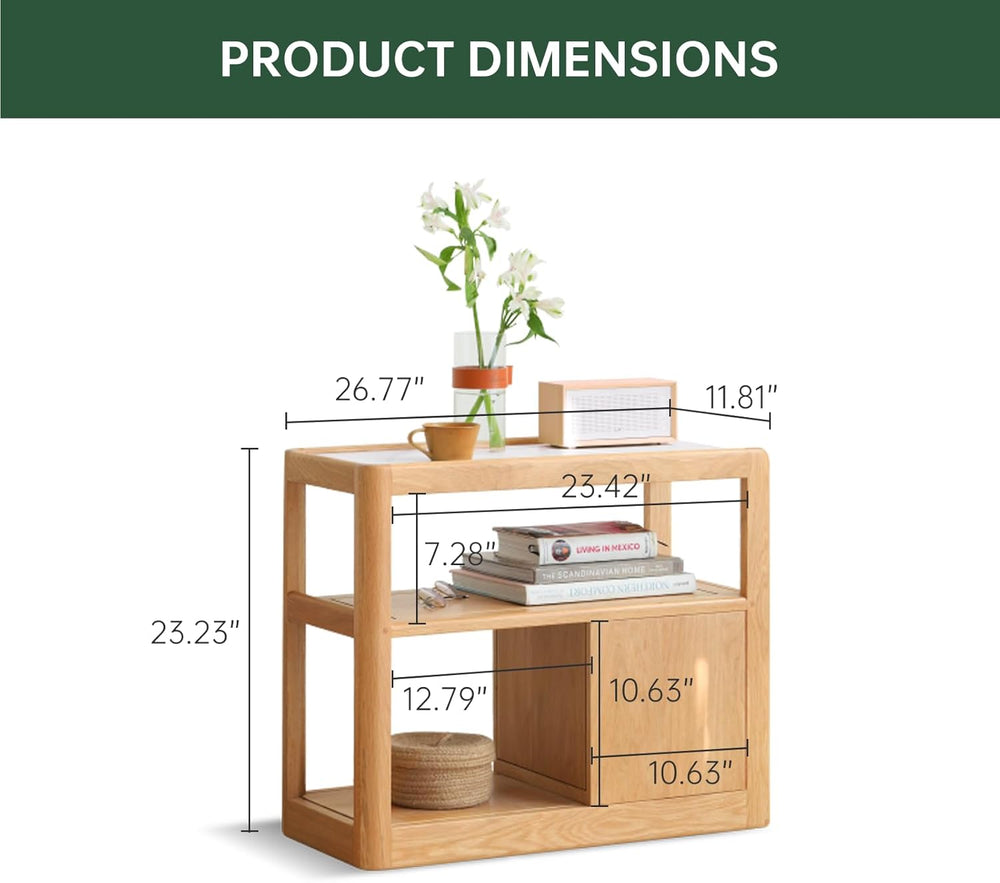 100% Solid Wood Side Table with Storage, Narrow End Table with 2 Drawers, Sli...