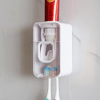 2 Slot Toothbrush Holder and Toothpaste Dispenser Wall Mounted, Automatic Toothpaste Squeezer, 2 in 1 Tooth Brush Toothpaste Organizer for Shower (Clear)