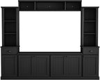 Merax Minimalist 103" Entertainment Wall Unit Set with Overhead Bridge for TVs Up to 75", Modern Large Media Console with Adjustable Shelves, Ample Storage Cabinets & Drawers for Living Room, Black