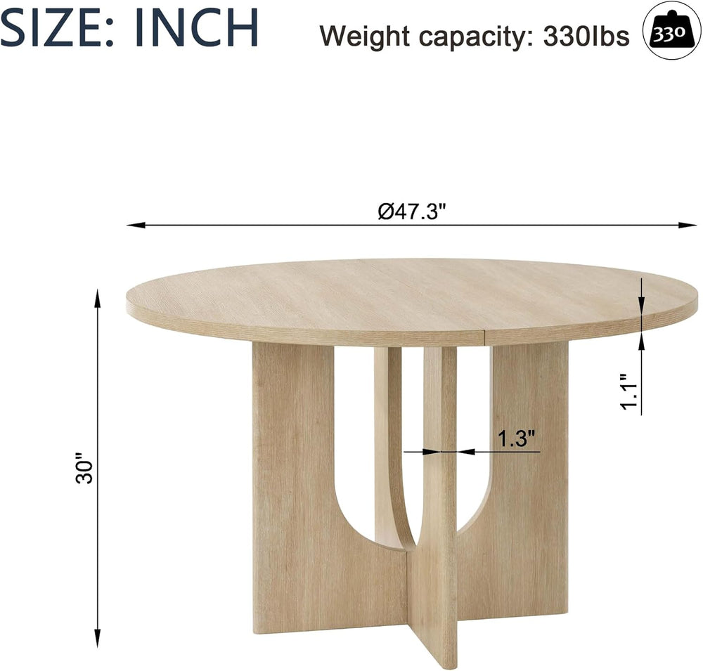 Modern Round Dining Table for 4, Farmhouse 47.3inh Kitchen Table for Dining R...