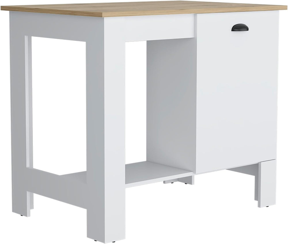 Modern White and Macadamia Kitchen Island with Single Door Cabinet Storage Sh...