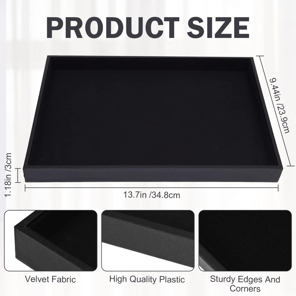 Velvet Jewelry Tray for Drawers Black Jewelrys Display Tray Stackable Jewelry Organizer Trays for Necklace Bracelet Ring Watch (2, Black)