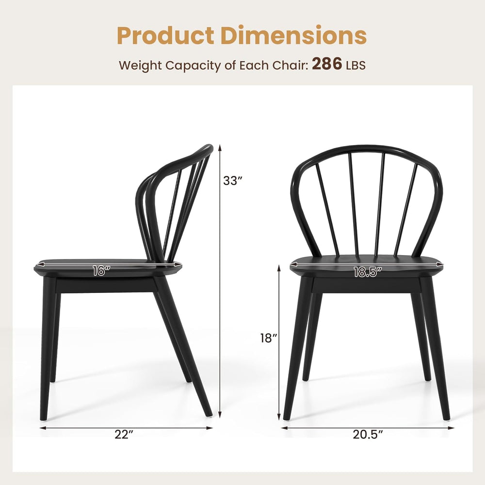 Giantex Wooden Dining Chairs Set of 2, Black Windsor Kitchen Chair w/High Spi...