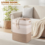 Laundry Hamper, Large Woven Rope Tall Laundry Basket with Handles, 22" X 17" X 13", Decorative Storage Basket for Clothes and Blankets in Living room, Bedroom, Brown Variegated