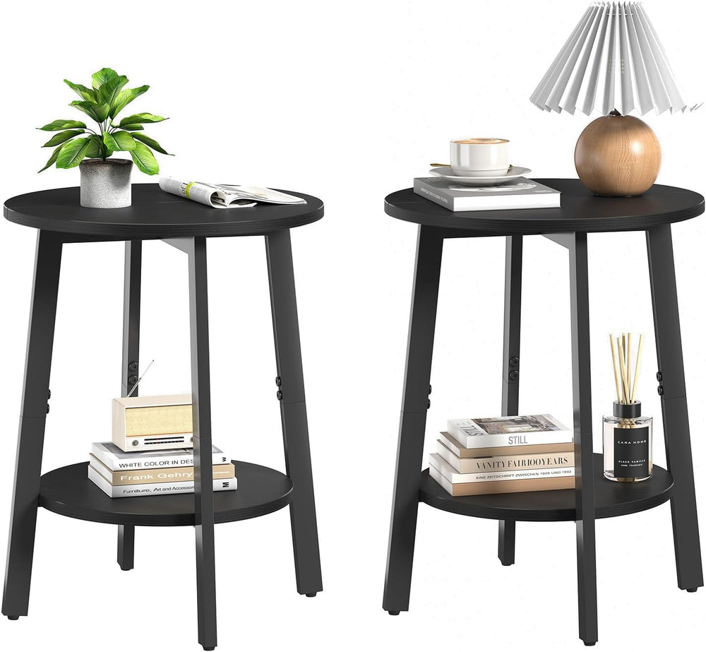 sthmec Side Table Set of 2, Small Round End Table with Storage Shelf for Smal...