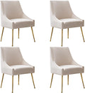 Modern Velvet Dining Chairs Set of 4, Contemporary Upholstered Furniture Collection with Polished Gold Metal Legs, Elegant Accent Chairs for Kitchen Living Room(White)