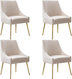 Modern Velvet Dining Chairs Set of 4, Contemporary Upholstered Furniture Collection with Polished Gold Metal Legs, Elegant Accent Chairs for Kitchen Living Room(White)