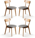 100% Solid Oak Dining Chairs, Mid Century Modern Dining Chair with Curved Backrest, Fabric Upholstered Dining Chairs for Kitchen, Study, Living Room (4, Original Wood-Dark Gray Cushion)