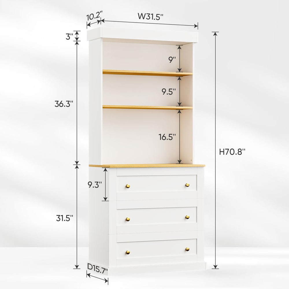 71" Tall Modular Farmhouse Bookcase with Drawers,Expandable Wooden Stora...