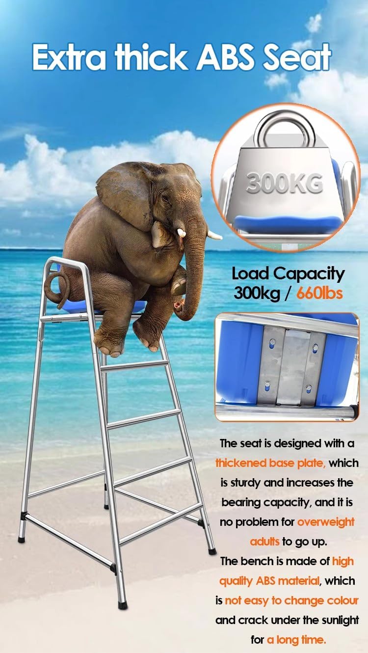 Stainless Steel Lifeguard Chair for Pool Lake and Beach Portable Outdoor Bars...