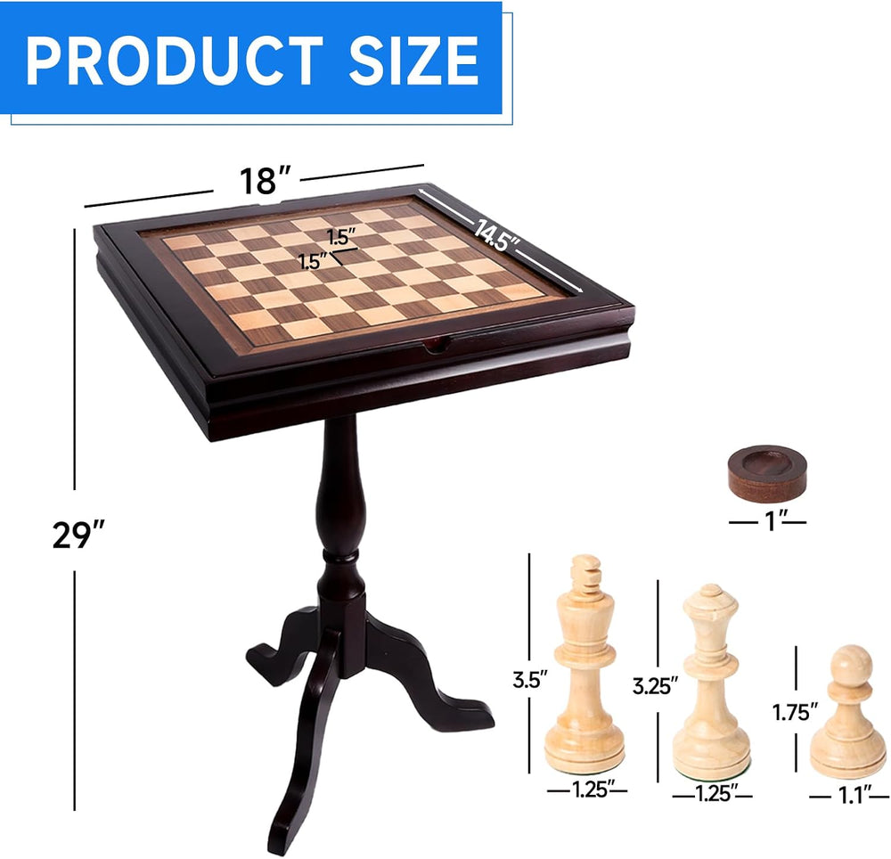 GSE Wooden 3-in-1 Chess Checkers Backgammon Game Table Set with Game Pieces |...