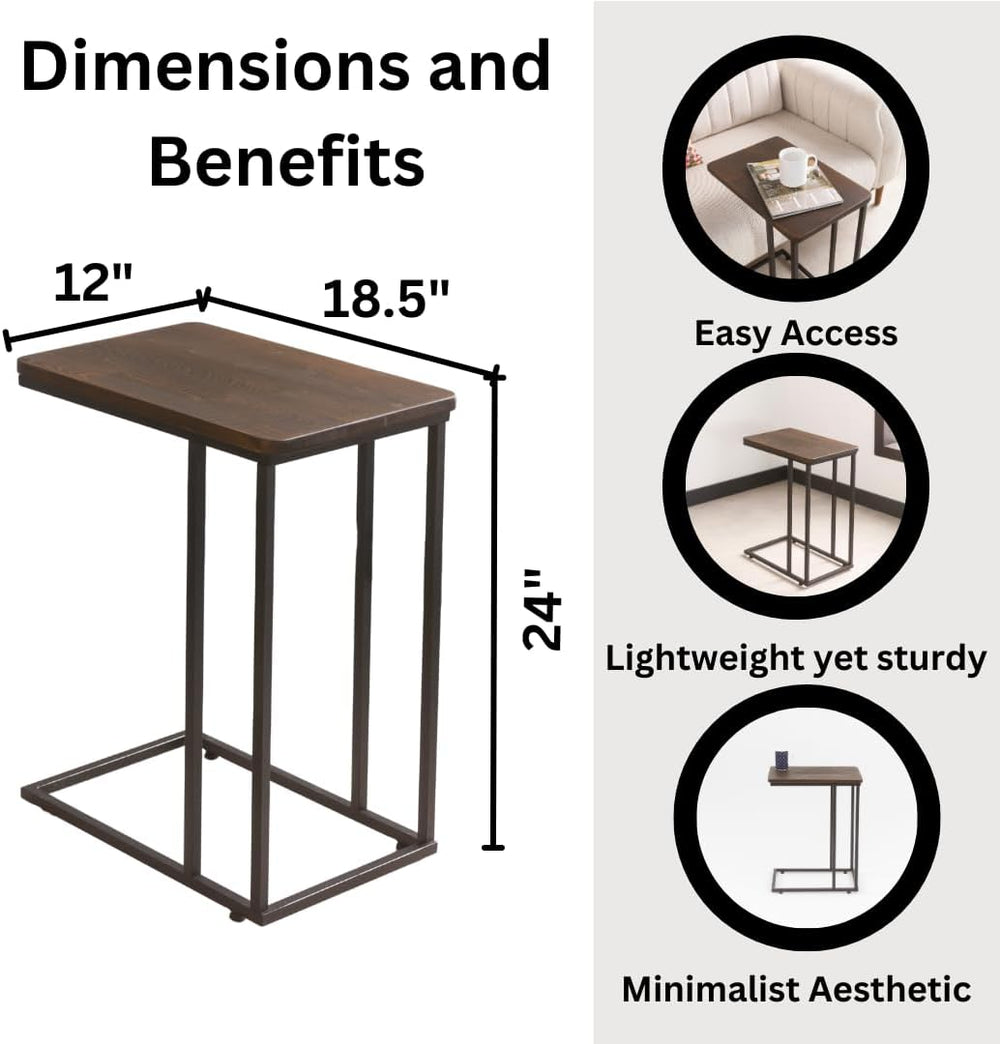 C-Shaped Handmade Solid Wood End Table, Side Table for Couches, Sofa Tables S...