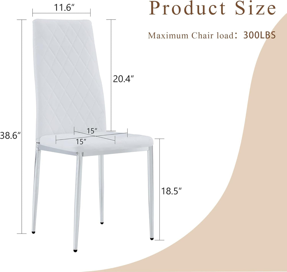Modern Dining Chairs Set of 4, White PU Leather Kitchen Chairs, Upholstered H...