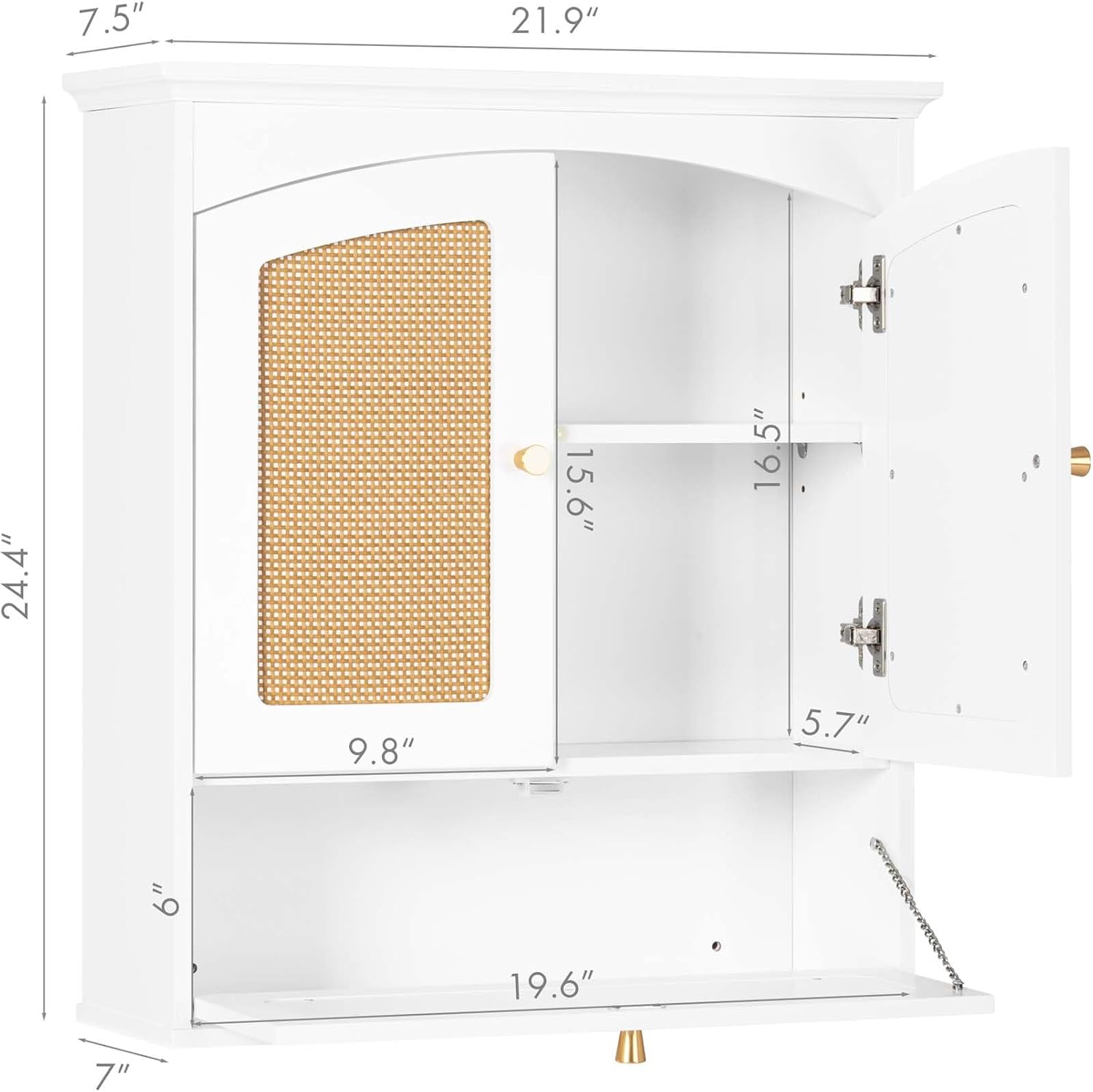 Spirich Bathroom Cabinet Wall Mount, Medicine Cabinet for Bathroom, Over The Toilet Storage Cabinet with Rattan Doors and Tilt-Out Cube