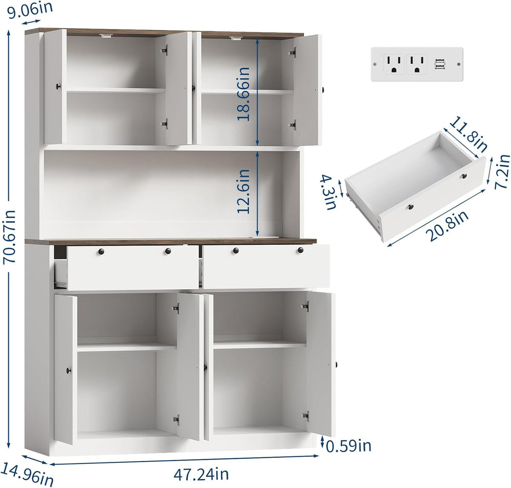 GarveeHome 71" Tall Kitchen Pantry Cabinet with Charing Station | 2 Draw...