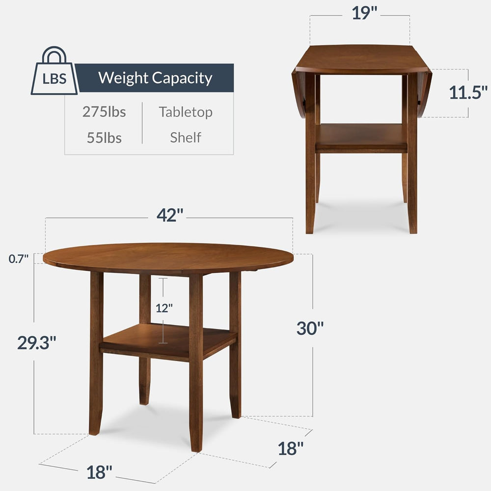 Best Choice Products 42" Round Drop Leaf Dining Table for 4, Solid Wood ...