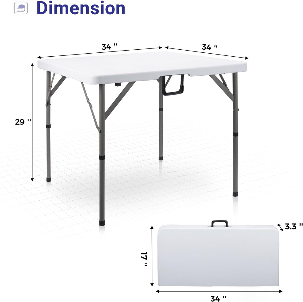 34" Square Folding Card Table,Fold-in-Half Utility Portable Table,White ...