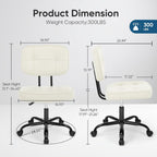 DUMOS Home Office Desk Chair - Ergonomic Armless PU Leather Computer Rolling Task Chair，with Comfy Lumbar Support and Height Adjustable, 360° Swivel, Vanity, Bedroom, Beige