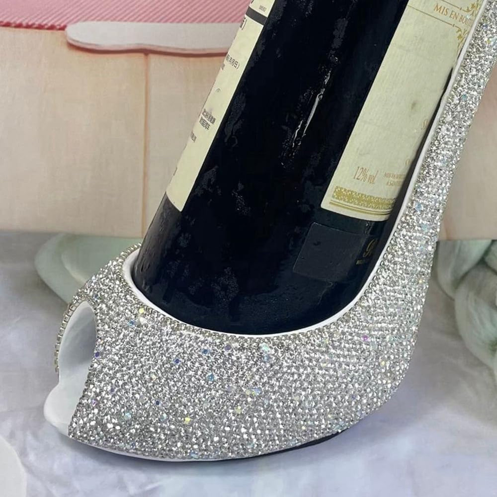 Elegant Rhinestone High Heel Wine Rack - Shoe Design Wine Bottle Holder, Idea...