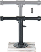 MyGift Industrial Pipe Black Metal T-Bar Adjustable Height Jewelry, Bracelet & Necklace Display Stand with Torched Wood Base