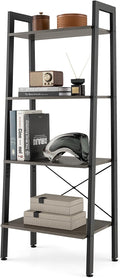 Giantex Ladder Shelf 4-Tier Industrial Bookshelf Storage Rack Shelves for Home and Office Use, Wooden Display Rack with Metal Frame (Gray)