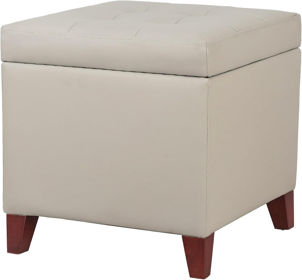 Leather Ottoman with Storage Beige-Grey Square Storage Ottoman | 18" Squ...