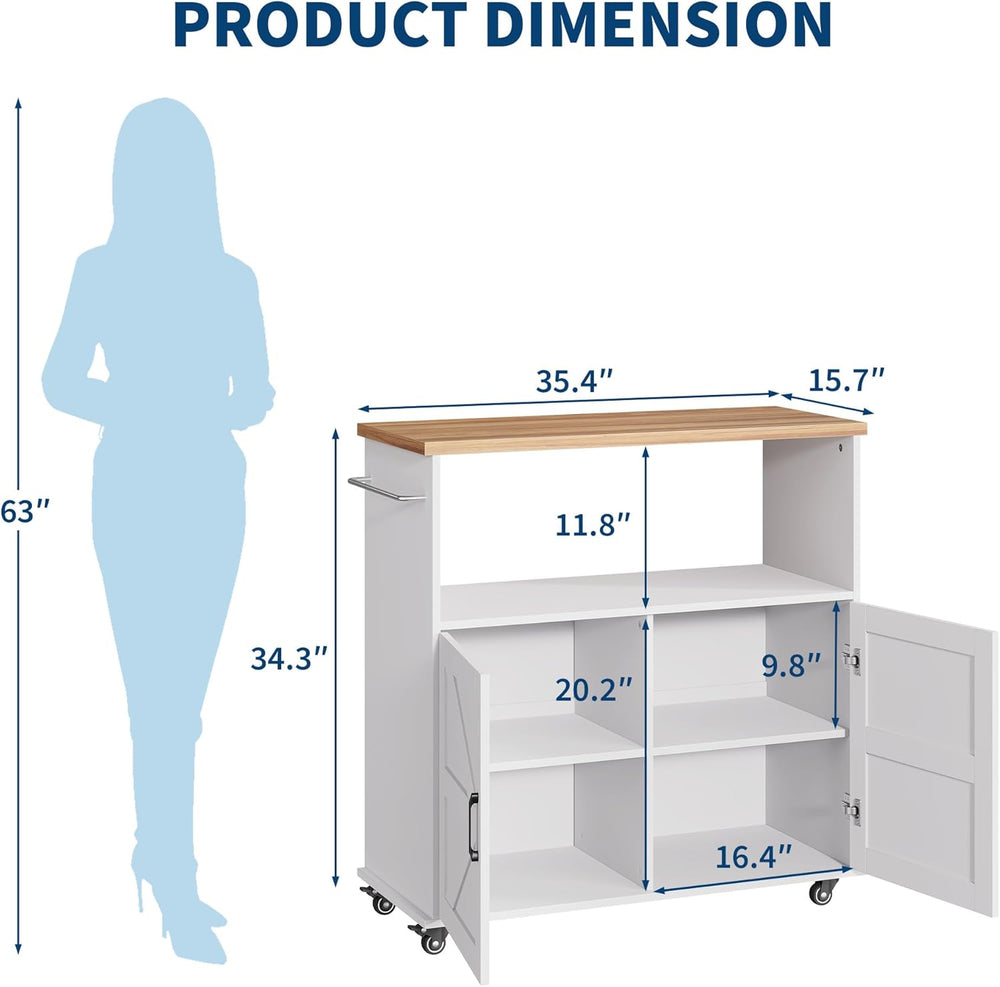 Garvee Rolling Kitchen Island with Storage Cabinet, 40.4'' Width Kitc...