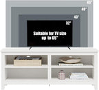 Modern TV Stand for 65 inch TV, White Wood TV Cabinet with 4 Open Storage Shelves, Fits 50-65 Inch TVs, 55 Inches W x 15 Inches D x 22.8 Inches H