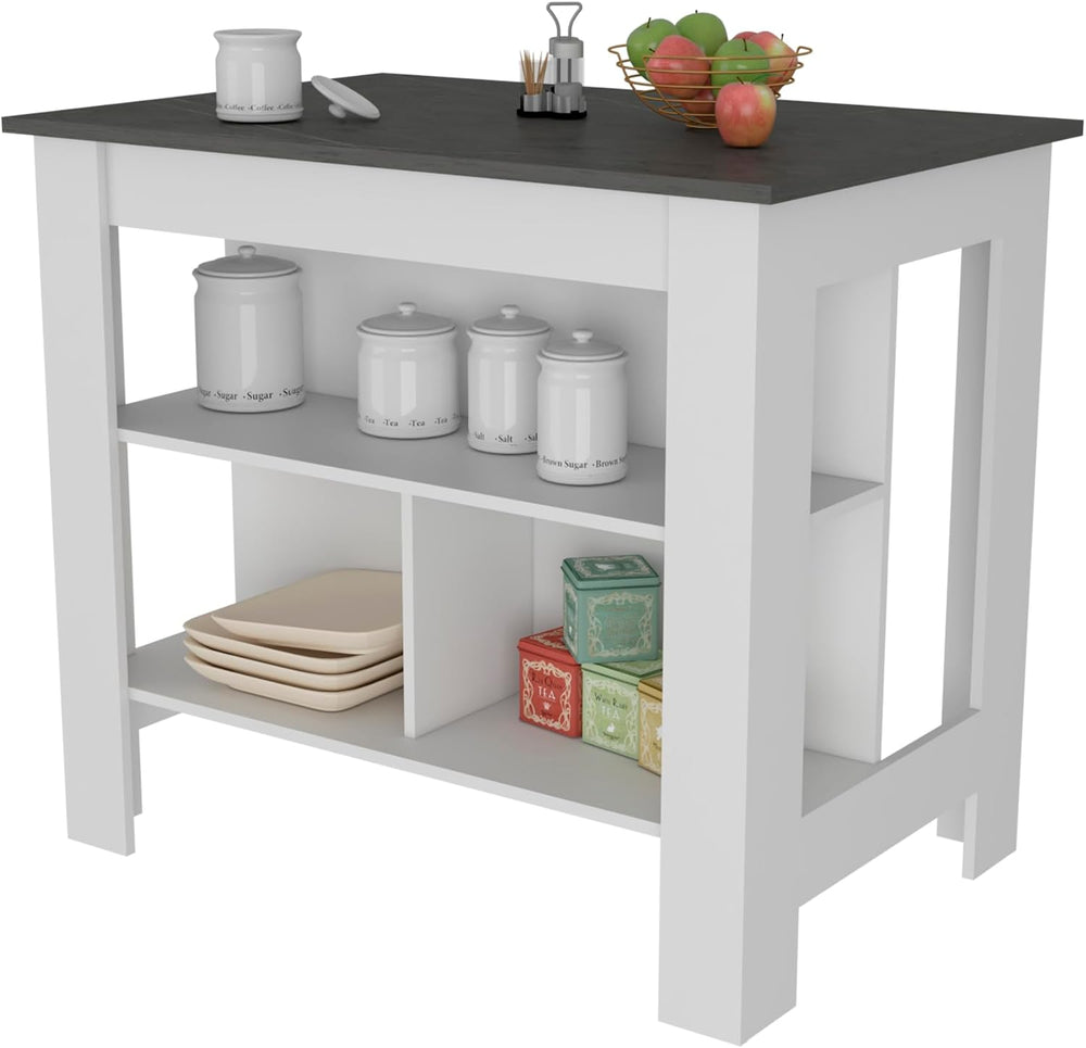 Kitchen Island with Three Concealed Shelves, Multicolor | Spacious top surfac...