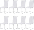 AZmac Modern Leather Dining Chairs Set of 8,Armless Kitchen Chairs,Dining Room Chairs with Upholstered Padded Seat and Sturdy Chrome Legs for Dining Room,Kitchen (Set of 8, White+PU Leather)