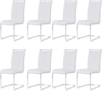 AZmac Modern Leather Dining Chairs Set of 8,Armless Kitchen Chairs,Dining Room Chairs with Upholstered Padded Seat and Sturdy Chrome Legs for Dining Room,Kitchen (Set of 8, White+PU Leather)