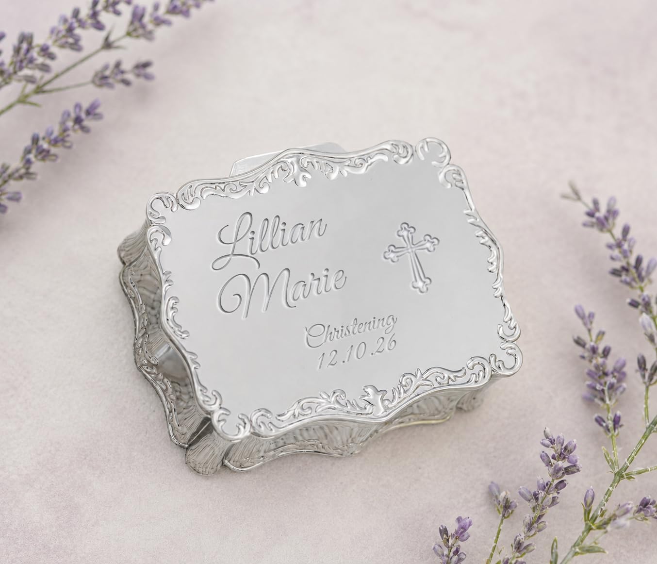 Cherished Moments Personalized Christening Rectangle Jewelry Box