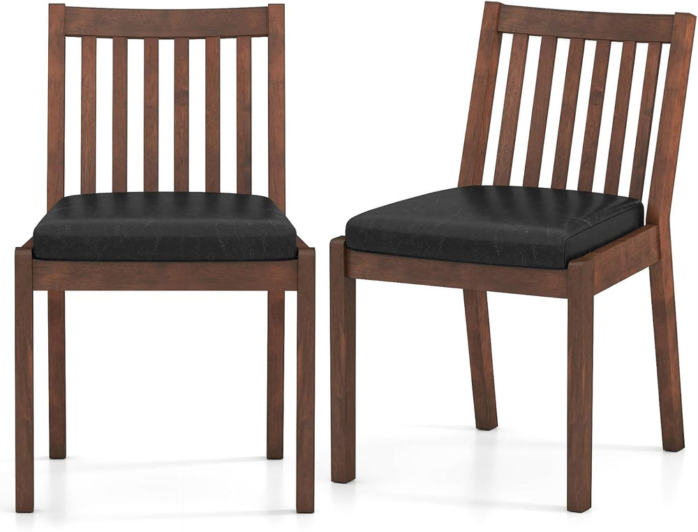 Giantex Wooden Dining Chairs Set of 2, PU Leather Upholstered Kitchen Chairs ...