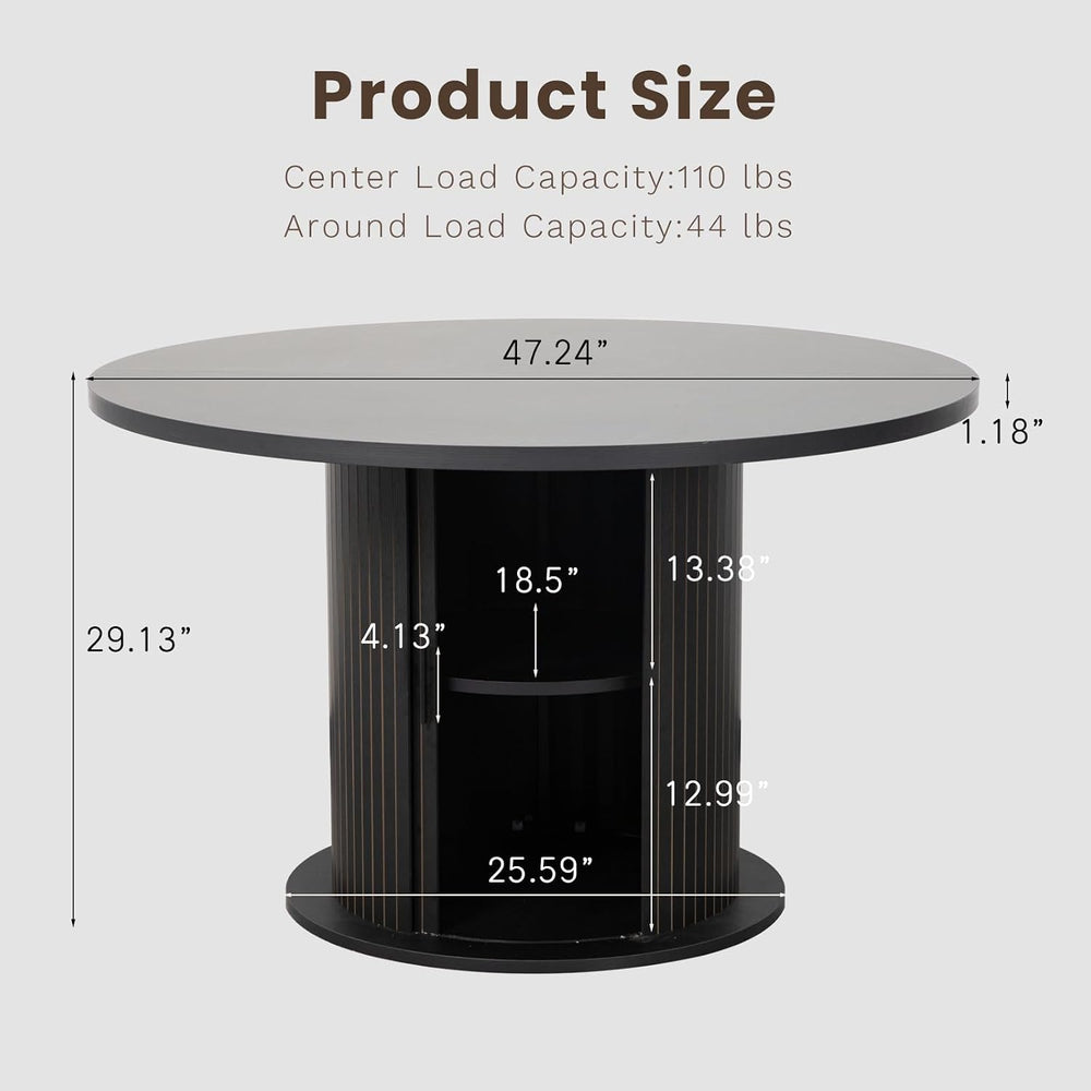 47" Round Dining Table with Hidden 2-Tier Storage Cabinet | Seats 4–6 | ...