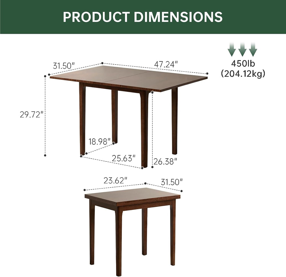 31"-47" Extendable Dining Table Set for 4, Solid Wood Folding Kitch...