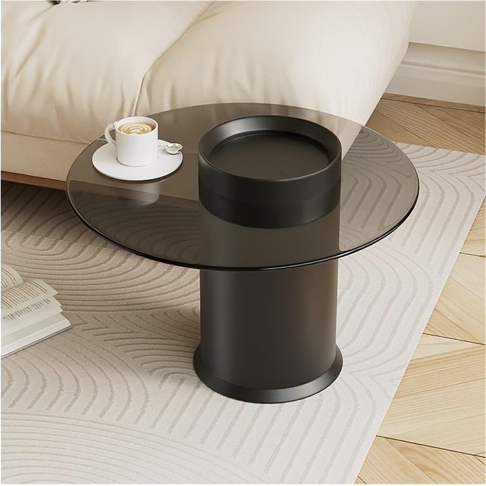 Modern Round Coffee Table with Tempered Glass Top, Small Metal Accent End Tab...