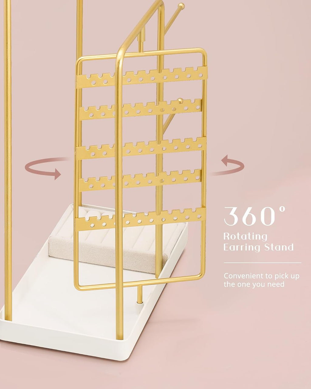 ProCase Jewelry Stand Holder Organizer and Storage, Gold | Rotating Earring Bracelet Holder Storage, Hanging Jewelry Display Velvet Ring Tray, Teen Girls Birthday Gifts Room Dorm Decor