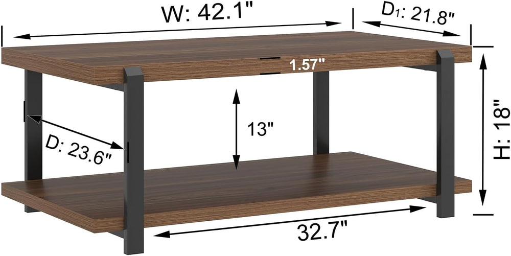 FOLUBAN Modern Coffee Table with Storage Shelf, Rustic Wood Center Table for ...