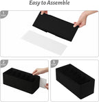 3 Pack Fabric Belt Organizer with 6 Grids per Organizer, Foldable Drawer Organizers for Closet and Drawer, Belt and Tie Holder - Black