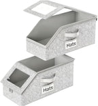 Space-Saving Hat Box with Clear Window Zipper Lid 2-Pack Stackable Closet Hat Organizer for Baseball Caps 16.5*9*7 Inches Grey