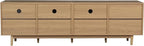 Ball & Cast 76" Boho TV Stand for TVs up to 85", Media Console with Real Rattan Doors, Open Shelf, 3 Drawers & 2 Cabinets, Natural Wood Grain Entertainment Center w/Solid Wood Legs for Living Room