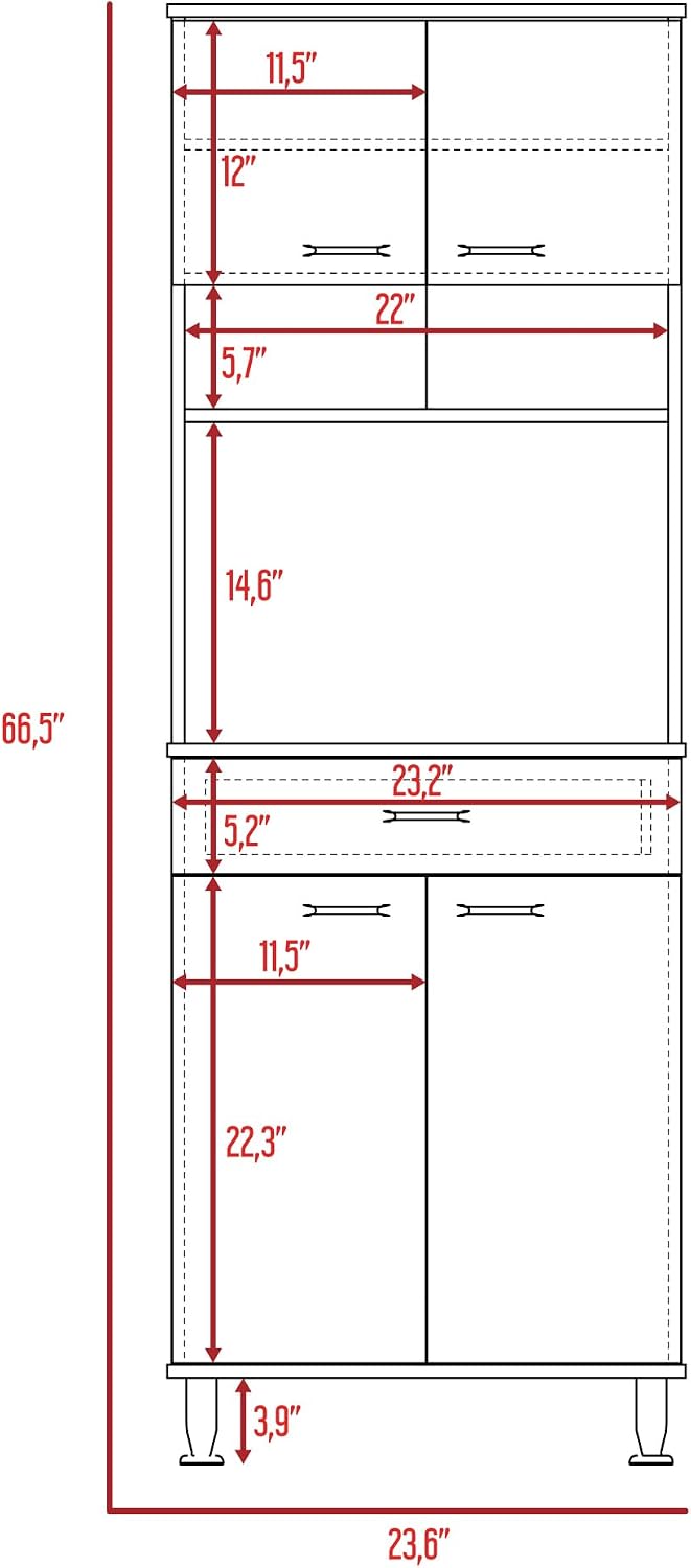 Della 60 Kitchen Pantry with Countertop, Closed & Open Storage -White