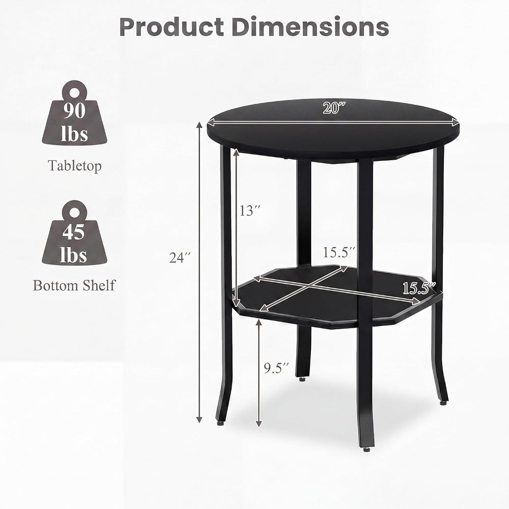 Tangkula 2-Tier Round Side End Table, Small Nightstand with Storage Shelf, In...