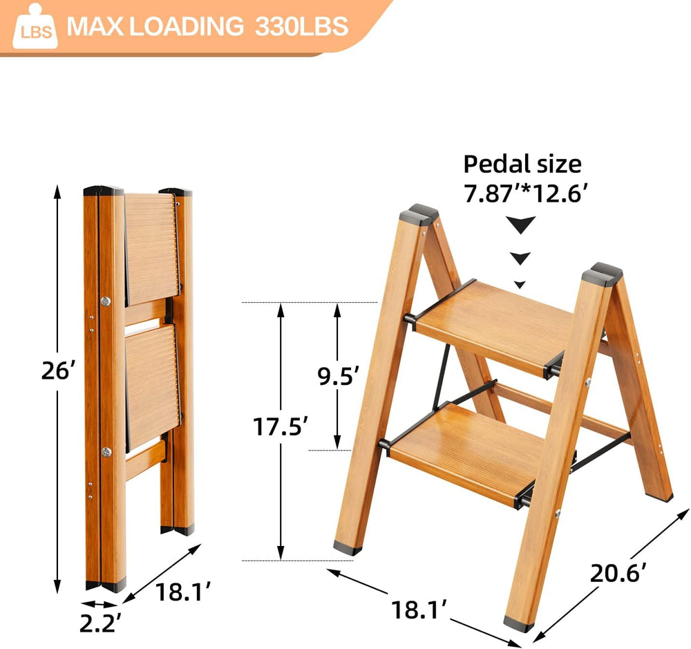 2 Step Ladder, Folding Step Stool with Anti-Slip Wide Pedal