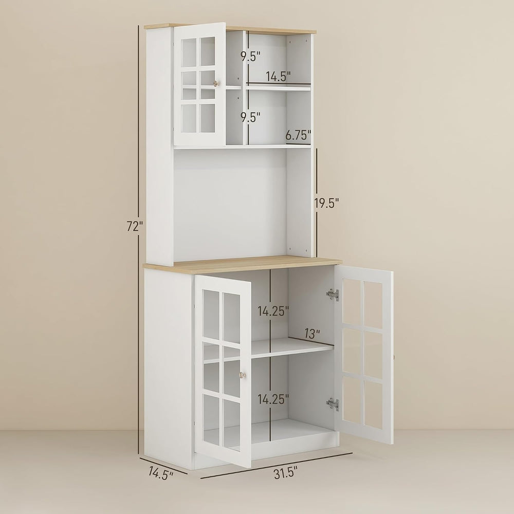 Modern Kitchen Pantry Cabinet, Freestanding Storage Cabinet with Hutch, for D...